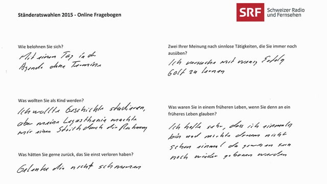 Ruedi Nosers handschriftlicher Fragebogen. Ruedi Nosers handschriftlicher Fragebogen.
