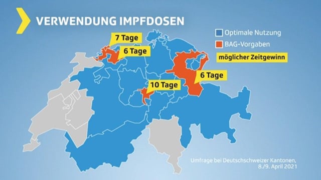 Schweizerkarte mit Kantonen und ihrer Vorgehensweise beim Impfstoff-Verbrauch Schweizerkarte mit Kantonen und ihrer Vorgehensweise beim Impfstoff-Verbrauch