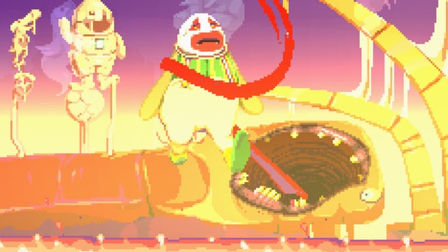 Ein Clown wird in eine Art Höllenschlund gezogen. Ein Clown wird in eine Art Höllenschlund gezogen.