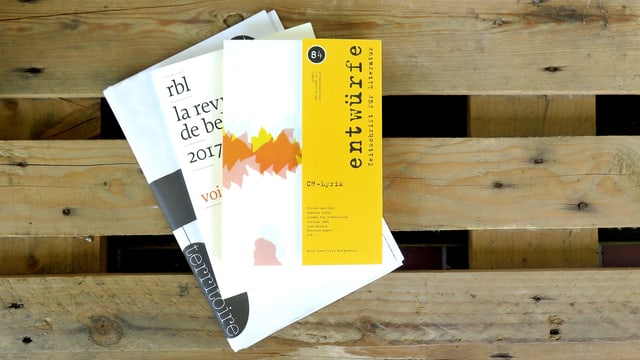 Drei Magazine liegen auf einer Holzpalette. Drei Magazine liegen auf einer Holzpalette.