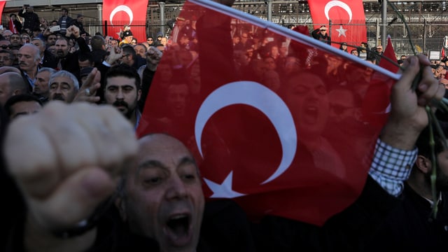 Masse von Demonstranten mit Türkei-Fahnen.