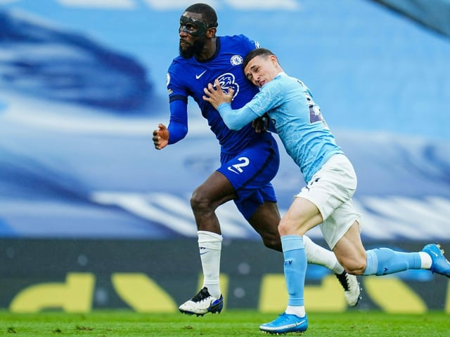 Antonio Rüdiger gegen Phil Foden. Antonio Rüdiger gegen Phil Foden.