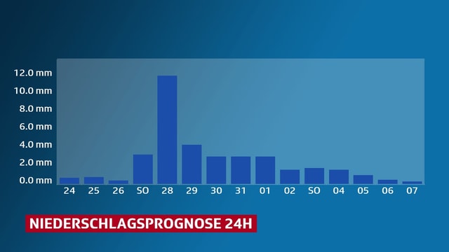 Balkendiagram zeigt die zu erwartenden Niederschläge bis Anfang Februar. Balkendiagram zeigt die zu erwartenden Niederschläge bis Anfang Februar.