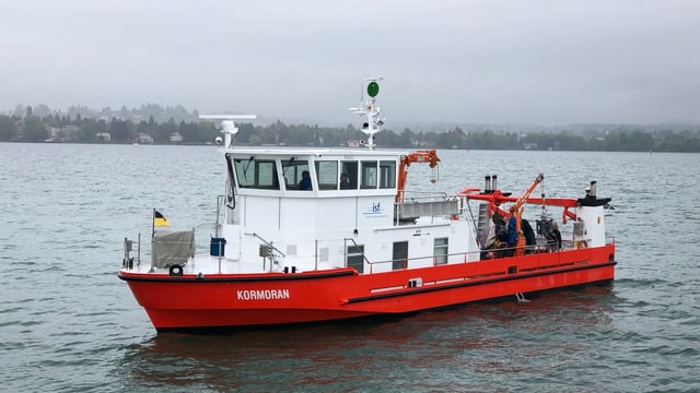 Auf dem Forschungsschiff «Kormoran» des Instituts für Seenforschung entnehmen Wissenschaftler Sediment-, Wasser- aber auch Planktonproben des Bodensees und können so die Wasserqualität und den Zustand des Sees ermitteln. Auf dem Forschungsschiff «Kormoran» des Instituts für Seenforschung entnehmen Wissenschaftler Sediment-, Wasser- aber auch Planktonproben des Bodensees und können so die Wasserqualität und den Zustand des Sees ermitteln.
