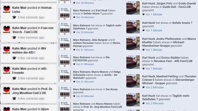Posting-Aktivitäten von drei Fake-Profilen. Posting-Aktivitäten von drei Fake-Profilen.