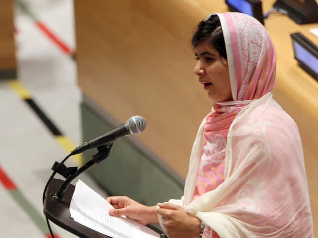 Malala Yousafzai spricht vor den Vereinten Nationen. Malala Yousafzai spricht vor den Vereinten Nationen.