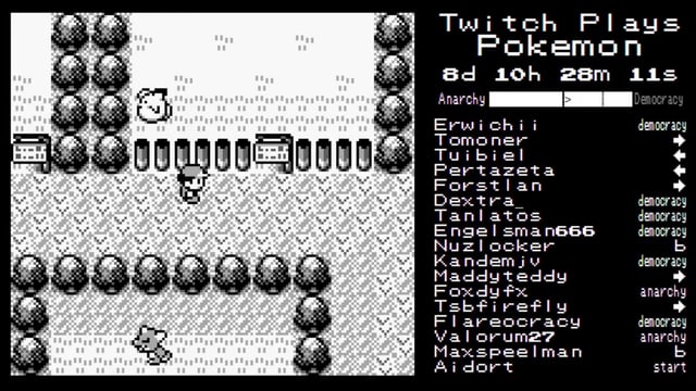 Links das originale Game-Boy-Pokémon, rechts die Befehle der Twitch-Spieler. Links das originale Game-Boy-Pokémon, rechts die Befehle der Twitch-Spieler.