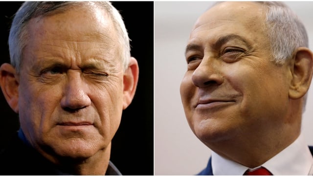 Zwei Einzelbilder von Gantz und Netanjahu. Zwei Einzelbilder von Gantz und Netanjahu.