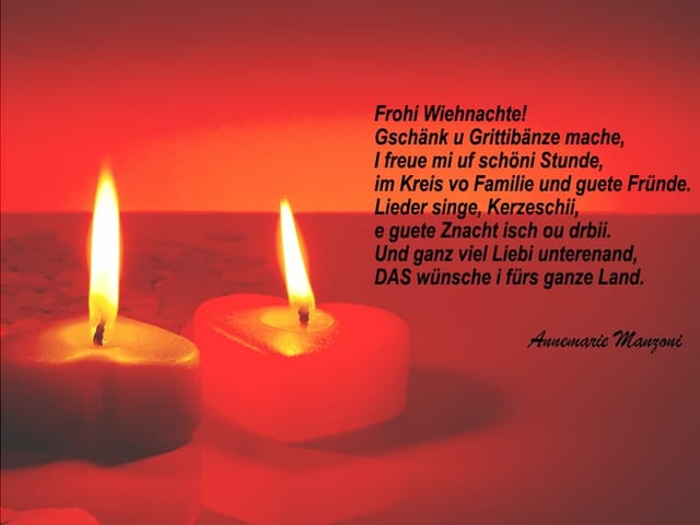 Ein Gedicht auf einem Bild mit zwei herzförmigen Kerzen.