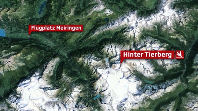 Karte mit dem Flugplatz Meiringen und der Absturzstelle Hinter Tierberg Karte mit dem Flugplatz Meiringen und der Absturzstelle Hinter Tierberg