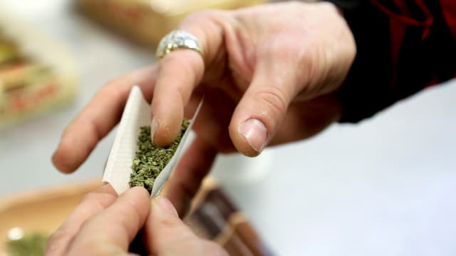 Eine Person dreht einen Joint Eine Person dreht einen Joint