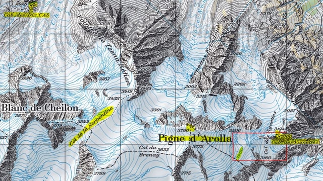 Kartenausschnitt der Region um den Pigne d'Arolla. Kartenausschnitt der Region um den Pigne d'Arolla.