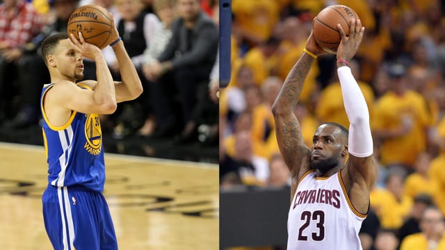 Ballstreichler Stephen Curry und Kraftpaket LeBron James. Ballstreichler Stephen Curry und Kraftpaket LeBron James.