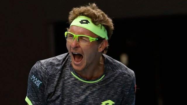 Denis Istomin jubelt nach einem Punktgewinn. Denis Istomin jubelt nach einem Punktgewinn.