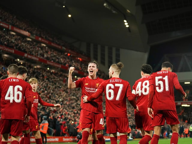 Liverpools Youngsters jubeln. Liverpools Youngsters jubeln.