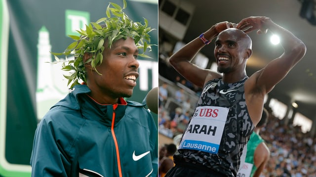 Bedan Karok und Mo Farah schauen sich an. Bedan Karok und Mo Farah schauen sich an.