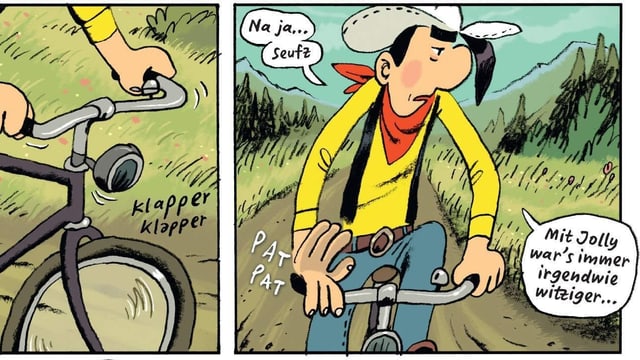 Ein Comic-Cowboy auf einem Rad. Ein Comic-Cowboy auf einem Rad.
