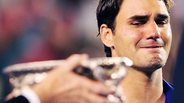 Roger Federer nach der Niederlage im Australian Open Finale 2009. Roger Federer nach der Niederlage im Australian Open Finale 2009.