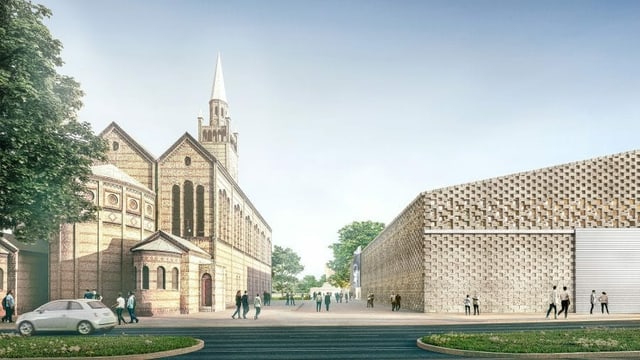 Ein Entwurf mit einem Haus und einer Kirche. Ein Entwurf mit einem Haus und einer Kirche.
