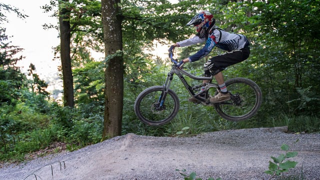 Ein Biker im Wald. Ein Biker im Wald.