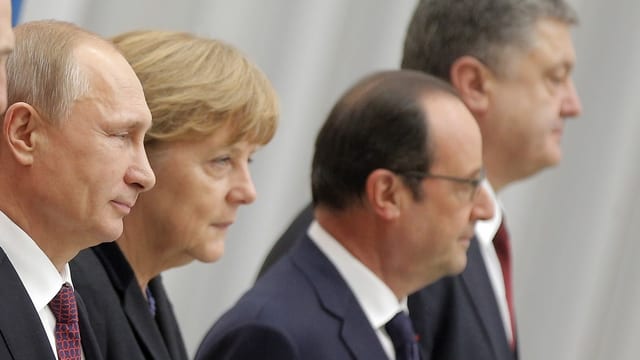 Putin, Merkel, Hollande, Proschenko beim Fototermin 