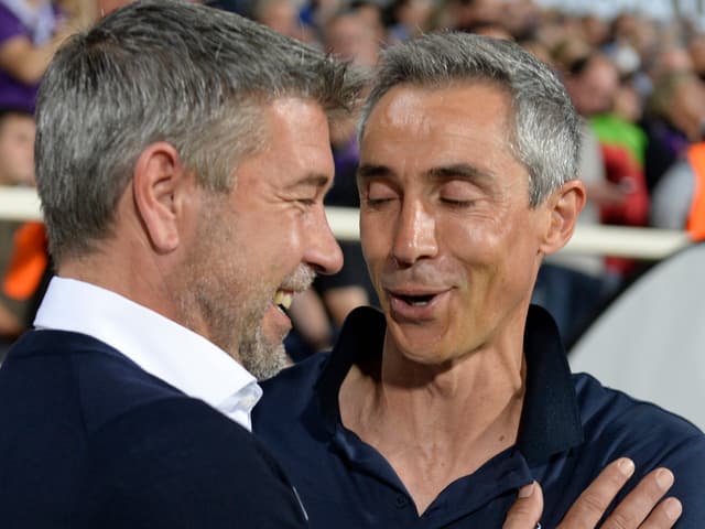 Urs Fischer und Paulo Sousa begegnen sich. Urs Fischer und Paulo Sousa begegnen sich.