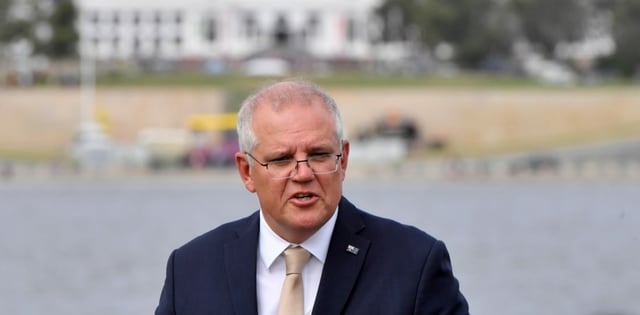 Scott Morrison im Porträt vor dem Regierungsgebäude. Scott Morrison im Porträt vor dem Regierungsgebäude.
