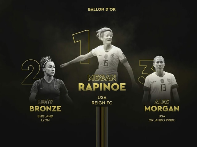 Megan Rapinoe setzte sich vor Lucy Bronze und Alex Morgan durch. Megan Rapinoe setzte sich vor Lucy Bronze und Alex Morgan durch.