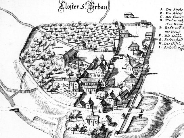Historische Ansicht des Klosters St. Urban. Historische Ansicht des Klosters St. Urban.