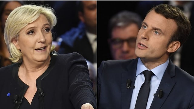 Marine Le Pen und Emmanuel Macron, Fotomontage. Marine Le Pen und Emmanuel Macron, Fotomontage.