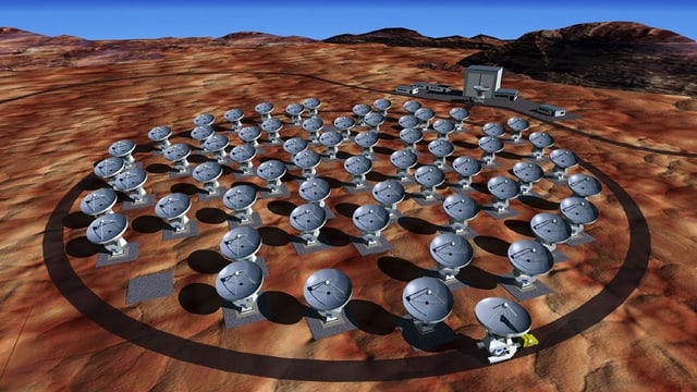 Undatierte Computeranimation zeigt die Radioantennen von Alma auf dem Hochplateau auf Chajnanto in Chile. Undatierte Computeranimation zeigt die Radioantennen von Alma auf dem Hochplateau auf Chajnanto in Chile.