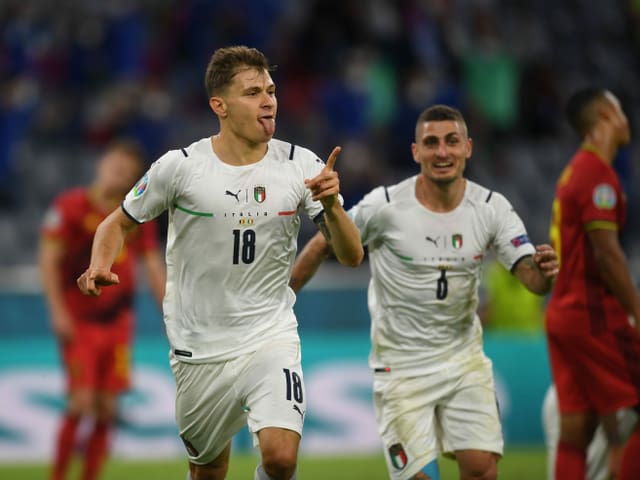 Nicolo Barella beim 2:1-Viertelfinalsieg gegen Belgien. Nicolo Barella beim 2:1-Viertelfinalsieg gegen Belgien.