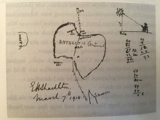 Skizze von Ernest Shackleton in «Wild» von Reinhold Messner. Und zwar mit Expeditionsplan wie die Antarktis durchquert werden soll. Skizze von Ernest Shackleton in «Wild» von Reinhold Messner. Und zwar mit Expeditionsplan wie die Antarktis durchquert werden soll.