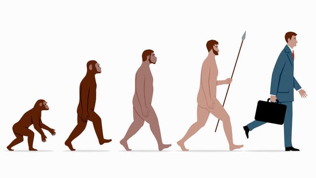 Evolution: Fünf Menschheits-Typen, vom Neanderthaler zum Anzugsträger. Evolution: Fünf Menschheits-Typen, vom Neanderthaler zum Anzugsträger.