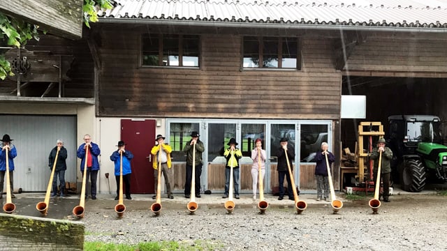 Menschen spielen Alphorn Menschen spielen Alphorn