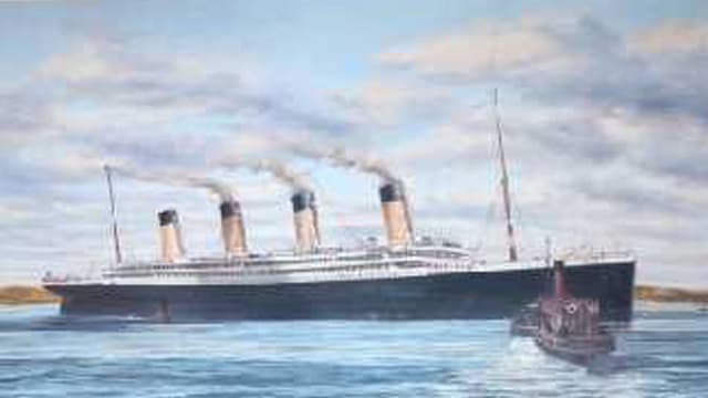 Das Gemälde zeigt die Titanic beim Auslaufen aus Queenstown. Das Gemälde zeigt die Titanic beim Auslaufen aus Queenstown.