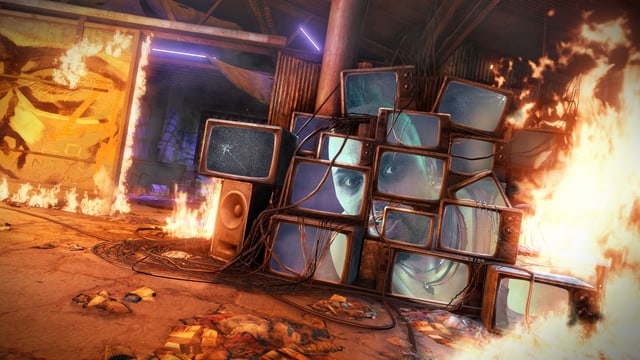 Der Pirat Vaas schimpft aus brennenden TV-Geräten. Der Pirat Vaas schimpft aus brennenden TV-Geräten.