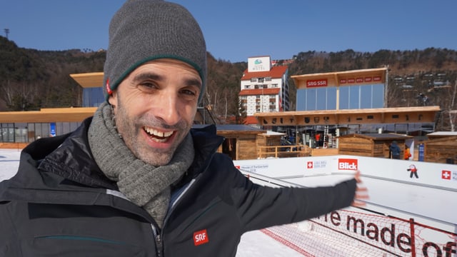 Philippe Gerber vor dem House of Switzerland in Pyeongchang. Philippe Gerber vor dem House of Switzerland in Pyeongchang.