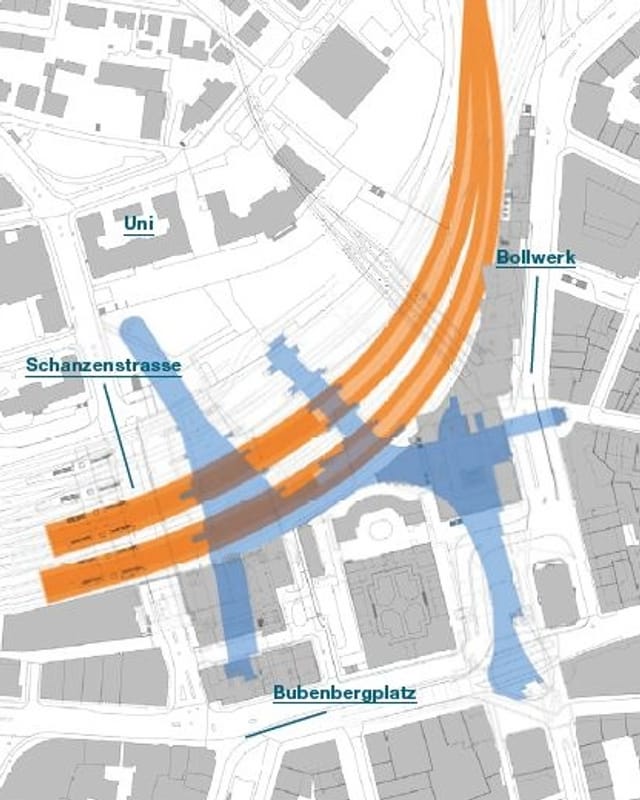 Karte mit dem neuen Bahnhof. Karte mit dem neuen Bahnhof.