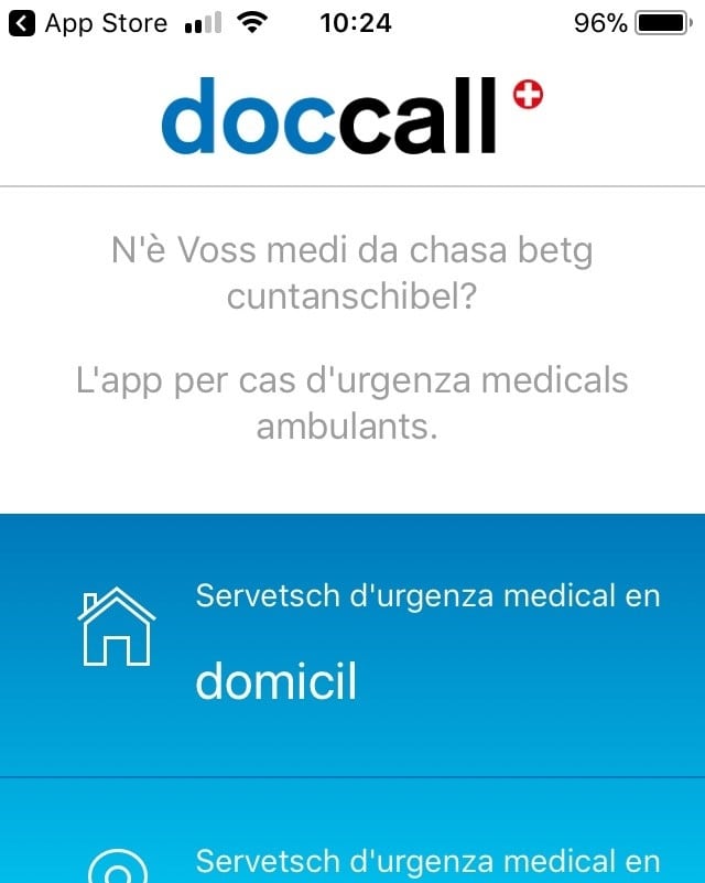 screenshot da la applicaziun «doccall» cun ils buttuns da contact screenshot da la applicaziun «doccall» cun ils buttuns da contact