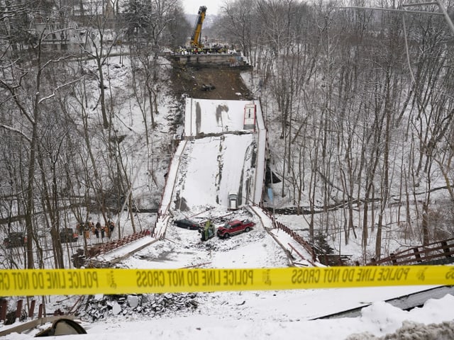 Bridge demolition site at the other end of the small valley.