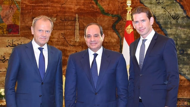 Tusk, al-Sisi und Kurz in Kairo. Tusk, al-Sisi und Kurz in Kairo.