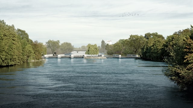 Das Kraftwerk ist vom oberen Flusslauf her gesehen nur noch als Brücke erkennbar. Das Kraftwerk ist vom oberen Flusslauf her gesehen nur noch als Brücke erkennbar.