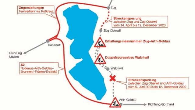 Eine Grafik mit einem blauen See in der Mitte. Rundum eingezeichnete Linien über geplante Massnahmen. Eine Grafik mit einem blauen See in der Mitte. Rundum eingezeichnete Linien über geplante Massnahmen.