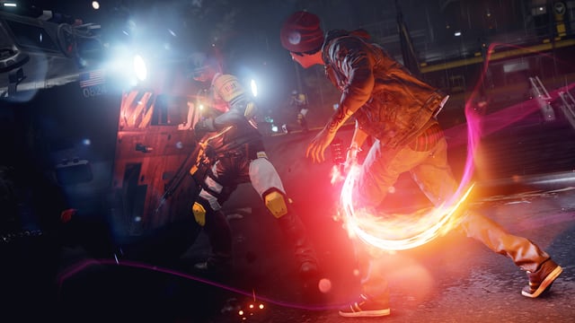Delsin kämpft gegen einen Soldaten. Delsin kämpft gegen einen Soldaten.
