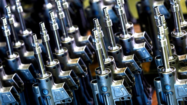 Viele Gewehrläufte in Reih und Glied. Viele Gewehrläufte in Reih und Glied.