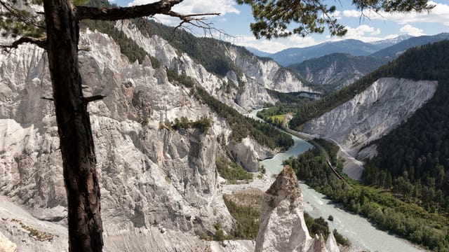 Blick in die Ruinaulta mit den schroffen, hohen Kalkwänden. Blick in die Ruinaulta mit den schroffen, hohen Kalkwänden.
