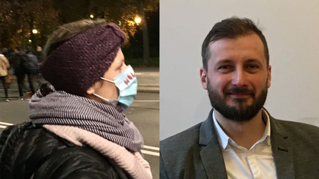 Karolina Lange demonstriert für Freiheit, Paweł Adamiak für ein noch strengeres Abtreibungsrecht. Karolina Lange demonstriert für Freiheit, Paweł Adamiak für ein noch strengeres Abtreibungsrecht.