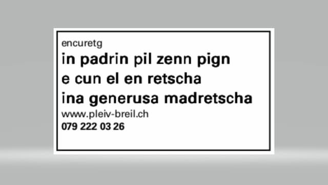 Inserat per tschertgar padrin e madritscha. Inserat per tschertgar padrin e madritscha.