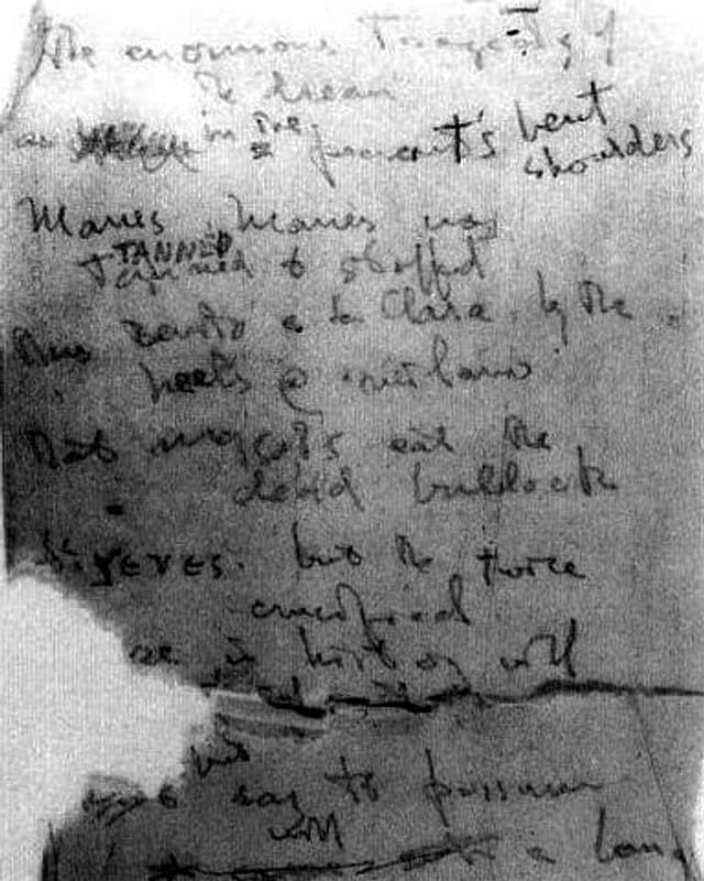 Ein Textfragment in schwarz-weiss, mit einem Text in unleserlicher Handschrift. Ein Textfragment in schwarz-weiss, mit einem Text in unleserlicher Handschrift.